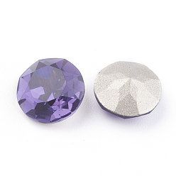 Purple Velvet Pointed Back & Back Plated K9 Glass Rhinestone Cabochons, Grade A, Faceted, Flat Round, Purple Velvet, 10x5mm