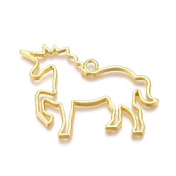 Golden Alloy Open Back Bezel Pendants, For DIY UV Resin, Epoxy Resin, Pressed Flower Jewelry, Unicorn, Golden, 37x50.5x2mm, Hole: 3mm