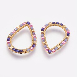 Blue Violet Brass Linking Rings, with Seed beads, teardrop, Blue Violet, 19x14x1.5mm