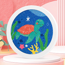 Colorful Tortoise Pattern DIY Diamond Painting Round Photo Frame Kit, Including Resin Rhinestones Bag, Diamond Sticky Pen, Tray Plate and Glue Clay, Colorful, 165x165mm