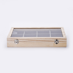 Blanco Antiguo Cajas de presentación de pulsera de madera, con vidrio, 12 cajas de exhibición de brazaletes / brazaletes con tapa transparente, Rectángulo, blanco antiguo, 35x24x5.5 cm
