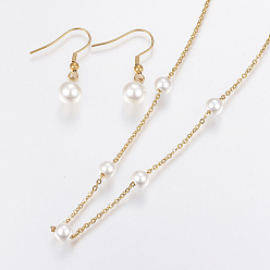 Golden 304 Stainless Steel Jewelry Sets, with Acrylic Imitation Pearl Beads, Pendant Necklace and Dangle Earrings, Golden, 17.72 inch(45cm), 31x8mm, Pin: 0.8mm