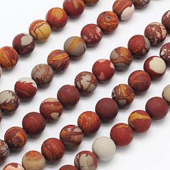 Red Picture Jasper Frosted Round Natural Red Picture Jasper Beads Strands, 10mm, Hole: 1mm, about 40pcs/strand, 15.3 inch
