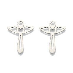 Stainless Steel Color 201 Stainless Steel Pendants, Angel, Stainless Steel Color, 29.5x23.5x1.5mm, Hole: 3.5mm