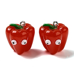 FireBrick Cartoon Opaque Resin Vegetable Pendants, Funny Eye Bell Pepper Charms with Platinum Plated Iron Loops, FireBrick, 22x20.5x19mm, Hole: 2mm