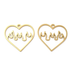 Real 18K Gold Plated Ion Plating(IP) 304 Stainless Steel Pendants, Heart with Fire Charm, Real 18K Gold Plated, 24x25x1.5mm, Hole: 2mm