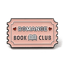 Rose Brumeux Rectangle avec coeur et mot romance book club épingles en émail, broches en alliage noir pour sac à dos de vêtements, rose brumeuse, 17.5x30x1.5mm