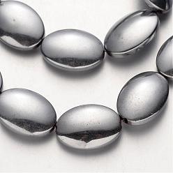 Plaqué Argent Galvanoplastie non magnétiques hématite synthétique brins de perles, ovale, Plaqué Argent, 18x13x4~5mm, Trou: 1mm, Environ 22 pcs/chapelet, 15.7 pouce