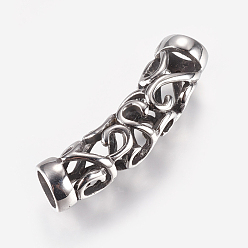 Antique Silver 304 Stainless Steel Hollow Tube Beads, Curved, Antique Silver, 40x10mm, Hole: 6.5mm