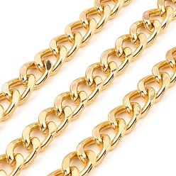 Oro Cadenas de corte de diamante de aluminio de oxidación., cadenas de eslabones cubanos, sin soldar, con carrete, dorado, 11.5x8x2 mm, aproximadamente 98.43 pies (30 m) / rollo