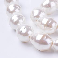 Blanc Chapelets de perles nacrées, larme avec helmix, blanc, 22~23x17~18mm, Trou: 2mm, Environ 17 pcs/chapelet, 15.15 pouce