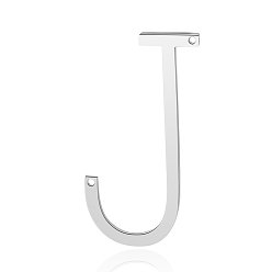 Letter J 201 Stainless Steel Links connectors, Letter, Stainless Steel Color, Letter.J, 37x19x1mm, Hole: 1mm