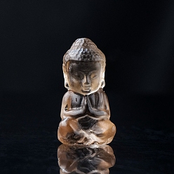Quartz Fumé Décorations d'affichage de sculpture en quartz fumé naturel, pour bureau à domicile, Bouddha, 14x26mm