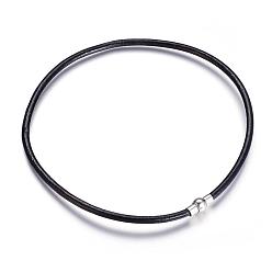Black Necklace Making, Brass Magnetic Clasps with Leather Cord, Black, Platinum, 17.3 inch(44cm), 5mm