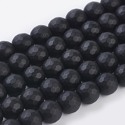 Черный Синтетических черный камень бисер нитей, окрашенные, граненые, матовые, круглые, чёрные, 6 мм