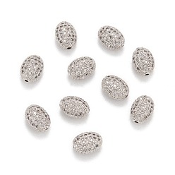Platinum Brass Micro Pave Cubic Zirconia Beads, Oval, Platinum, 10x7x5.5mm, Hole: 1mm