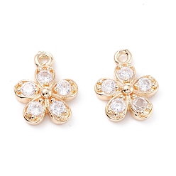 Light Gold Rack Plating Brass Cubic Zirconia Charms, Long-Lasting Plated, Flower, Light Gold, 13.5x10.5x3.5mm, Hole: 1.2mm