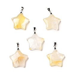 Yellow Hematoid Quartz Pendentifs en quartz hématoïde jaune naturel, avec les accessoires en laiton de tonalité de platine, charme étoiles, 29x30x8mm, Trou: 6x4mm
