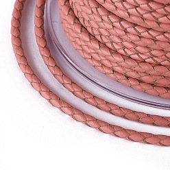 Salmon Braided Cowhide Cord, Leather Jewelry Cord, Jewelry DIY Making Material, Salmon, 3mm, about 5.46 yards(5m)/roll