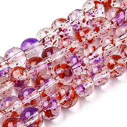 Red Baking Painted Transparent Glass Bead Strands, Round, Red, 8mm, Hole: 1.2mm, about 102pcs/strand, 30.24''(76.8cm)