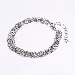 Stainless Steel Color 316 Surgical Stainless Steel Cable Chain Bracelets, Stainless Steel Color, 7-1/8 inch(180mm)