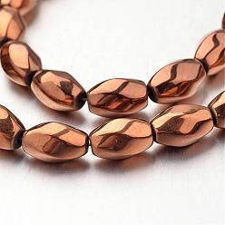 Copper Plated Electroplate Non-magnetic Synthetic Hematite Beads Strands, Twisted Oval, Copper Plated, 12x8~9mm, Hole: 1mm, about 33pcs/strand, 15.7 inch