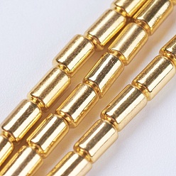 Golden Plated Electroplate Non-magnetic Synthetic Hematite Beads Strands, Grade AA, Column, Golden Plated, 4x2mm, Hole: 0.2mm, about 95~99pcs/strand, 15.5~15.6 inch(39.5~39.8cm)