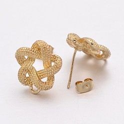 Light Gold Alloy Star Stud Earring Findings, with Loop, Long-Lasting Plated, 16x14x4mm, Hole: 1mm, Pin: 0.6mm