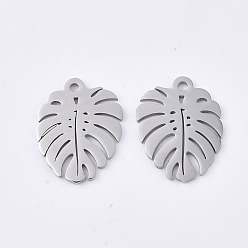 Stainless Steel Color 201 Stainless Steel Pendants, Leaf, Stainless Steel Color, 17x13x1mm, Hole: 1.4mm