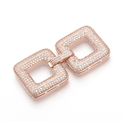 Rose Gold Brass Micro Pave Cubic Zirconia Fold Over Clasps, Square, Rose Gold, 50x24x5mm, Hole: 11x11mm