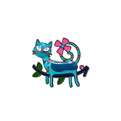 Turquesa Gato con insignias de flores, pins aleación del esmalte, lindo broche de dibujos animados, turquesa, 30x25 mm