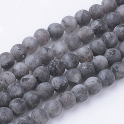 Larvikite Brins de perles de larvikite noire naturelle, ronde, givré, 4~4.5mm, Trou: 1mm, Environ 85~90 pcs/chapelet, 14.9 pouce (38 cm)