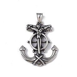 Antique Silver 304 Stainless Steel Pendants, Anchor with Helm & Crucifix Cross, Antique Silver, 33x27x4.5mm, Hole: 4x6mm