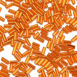 Dark Orange Glass Bugle Beads, Silver Lined, Dark Orange, 5x2mm, Hole: 0.5mm, about 16000pcs/bag.