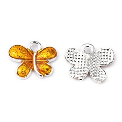 Yellow Alloy Enamel Charms, Cadmium Free & Lead Free, Butterfly, Silver Color Plated, Yellow, 13.5x11x2.5mm, Hole: 1.5mm