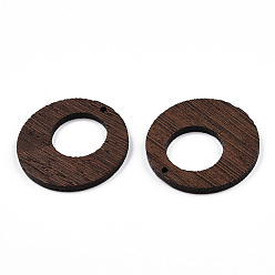 Coconut Brown Natural Wenge Wood Pendants, Undyed, Hollow Flat Round Charms, Coconut Brown, 38x3.5mm, Hole: 2mm