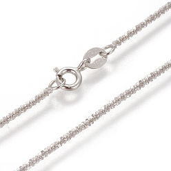 Platinum Rhodium Plated 925 Sterling Silver Chain Necklaces, with Spring Ring Clasps, Platinum, 17.7 inch(45cm), 1.5mm, Link: 0.25mm