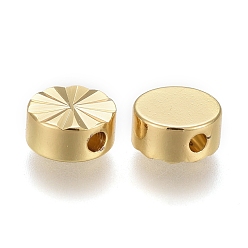 Настоящее золото 18K Spacer бисер латунные, долговечный, плоско-круглые, реальный 18 k позолоченный, 6x3 мм, отверстие : 1.5 мм