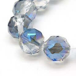 Clear Electroplate Glass Beads Strands, Half Rainbow Plated, Faceted, Round, Clear, 10mm, Hole: 1mm