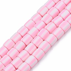 Pink Ручной полимерные нити глины шарик, колонка, розовые, 6x6 мм, отверстие : 1.5 мм, около 63 шт / нитка, 15.55 дюйм ~ 15.94 дюйм (39.5~40.5 см)
