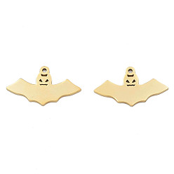 Real 18K Gold Plated Ion Plating(IP) 201 Stainless Steel Pendants, Halloween Style, Bat, Real 18K Gold Plated, 14x25x1mm, Hole: 1.4mm