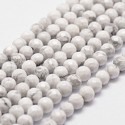 Howlite Chapelets de perles howlite naturelles , facette, ronde, 4mm, Trou: 1mm, Environ 96 pcs/chapelet, 14.9 pouces ~ 15.1 pouces