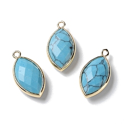 Synthetic Turquoise Synthetic Turquoise Pendants, with Platinum Brass Edge, Faceted, Horse Eye, 22x12x5.5mm, Hole: 1.8mm