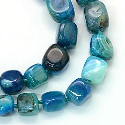 Deep Sky Blue Nuggets Natural Dyed Agate Graduated Beads Strands, Tumbled Stone, Deep Sky Blue, 13~25x12~23x7~23mm, Hole: 2.5mm, about 23~27pcs/strand, 15.7 inch