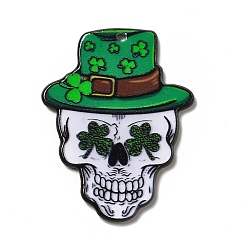 Hat Pendentifs acryliques imprimés halloween, le jour de la Saint-Patrick, breloque tête de mort, modèle de chapeau, 40x30.5x2mm, Trou: 2mm