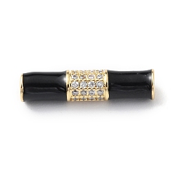 Negro Perlas de zirconia cúbica micro pavé transparente de latón chapado en rack, con esmalte, larga duración plateado, real 18 k chapado en oro, sin plomo y cadmio, tubo, negro, 20.5x5 mm, agujero: 1.8 mm