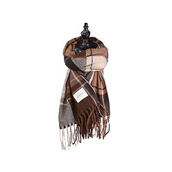 Coconut Brown Knitting Wool Long Polyester Tartan Scarf, Couple Style Winter/Fall Warm Soft Scarves, Coconut Brown, 169~210x61cm
