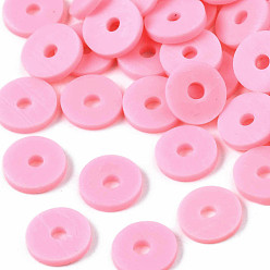Flamingo Eco-Friendly Handmade Polymer Clay Beads, Disc/Flat Round, Heishi Beads, Flamingo, 4x1mm, Hole: 1mm, about 55000pcs/1000g