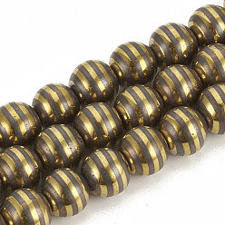 Golden Plated Electroplate Non-magnetic Synthetic Hematite Beads Strands, Round, Golden Plated, 9.5~10x10~11mm, Hole: 1.5mm, about 40pcs/strand, 15.7 inch
