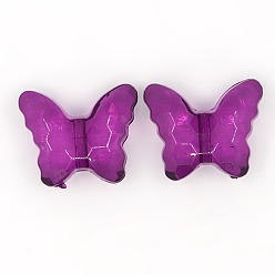 Púrpura Abalorios de acrílico transparentes, mariposa, púrpura, sobre 22 mm de largo, 18 mm de ancho, 9 mm de espesor, agujero: 1.6~1.8 mm, Sobre 257 unidades / 500 g